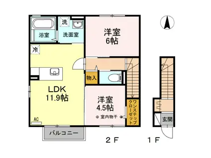 シャンピア B(2LDK/2階)の間取り写真