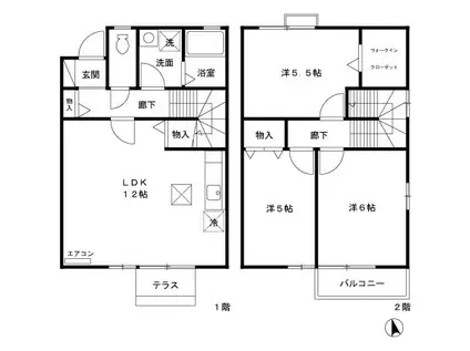 メゾンドルチェ E(3LDK/1階)の間取り写真