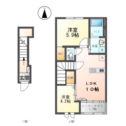 岡部アパート(2LDK/2階)の間取り写真