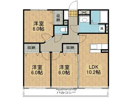 マンションノーブル(3LDK/2階)の間取り写真