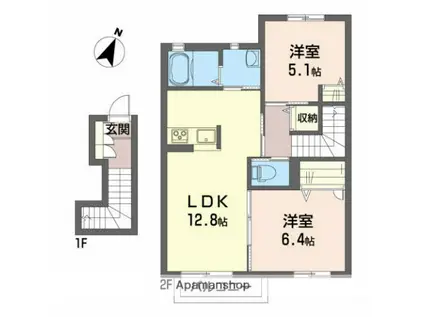 ハルカス27B(2LDK/2階)の間取り写真