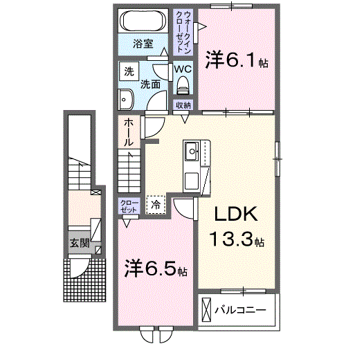 ナイス ハッシー Ⅱ(2LDK/2階)の間取り写真