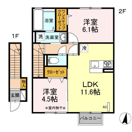 サニーハイムⅢ(2LDK/2階)の間取り写真