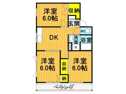 関根ハイツA棟(3DK/1階)の間取り写真