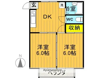 コーポ舘(2DK/1階)の間取り写真