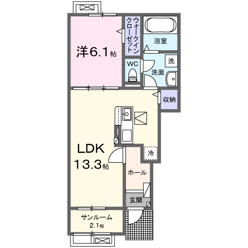 ナイス ハッシー Ⅱ(1LDK/1階)の間取り写真