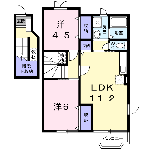 メゾン・ドゥ・ボヌ-ルⅠ(2LDK/2階)の間取り写真
