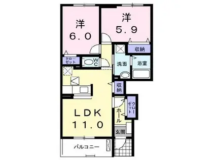 グレイスⅤ(2LDK/1階)の間取り写真