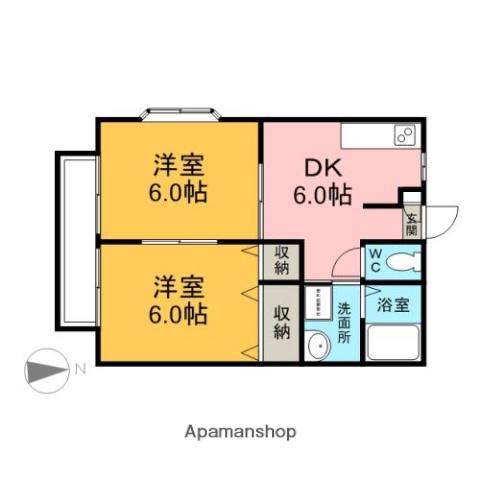 パインヒルカトウB棟(2DK/1階)の間取り写真