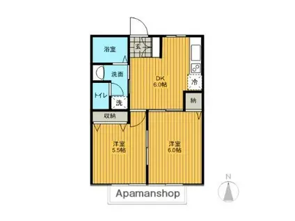 ラフォーレB棟(2DK/1階)の間取り写真