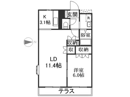 アルファビレッジ豊岡(1LDK/1階)の間取り写真