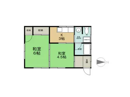 東北本線 古河駅 徒歩180分 1階建 築45年(2K)の間取り写真