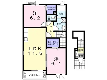グラースクローⅡ(2LDK/2階)の間取り写真