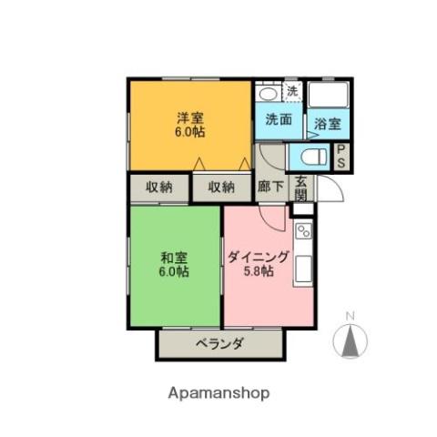 鳥山シティハイツⅡ(2DK/2階)の間取り写真