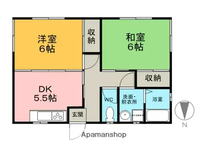 茨城県常総市 1階建 築21年(2DK)の間取り写真