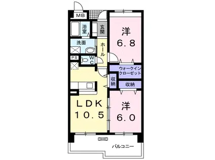 あかやま弐番館(2LDK/5階)の間取り写真