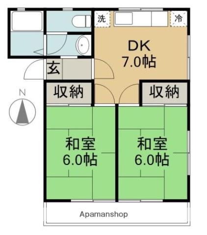 コートハウス東棟(2DK/2階)の間取り写真