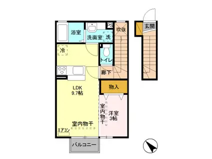 レヴェイユ(1LDK/2階)の間取り写真