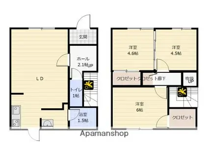 タウンハウスNANA B棟(3LDK/1階)の間取り写真