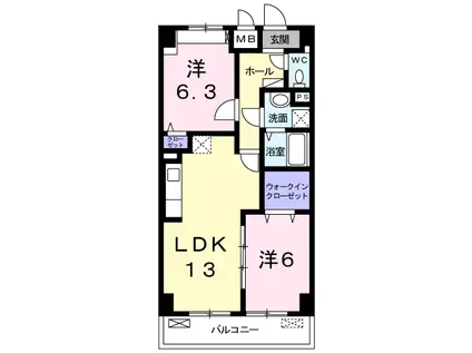 あかやま参番館(2LDK/4階)の間取り写真