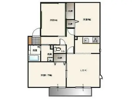 サンガーデン春日野B棟(3LDK/1階)の間取り写真