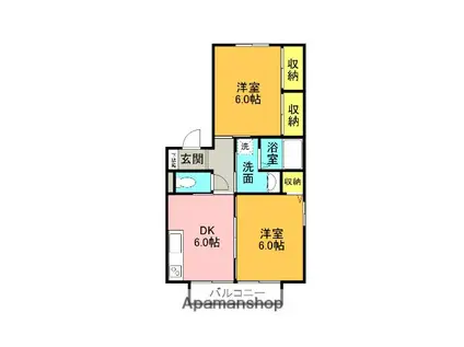 ファミールハイツB(2DK/1階)の間取り写真