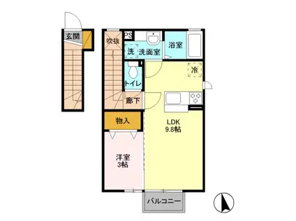 クラージュ HINATA A(1LDK/2階)の間取り写真