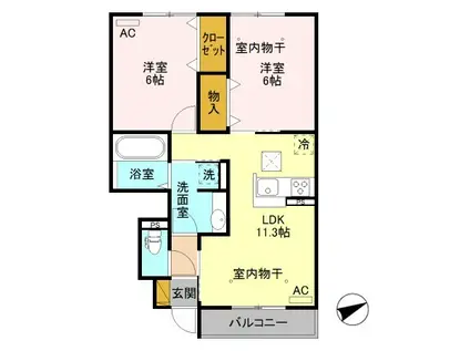ティエラ C(2LDK/1階)の間取り写真
