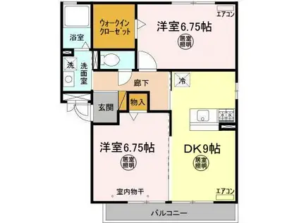 常磐線 水戸駅 バス乗車時間：25分 平須西バス停で下車 徒歩2分 3階建 築17年(2DK/2階)の間取り写真