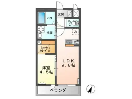 ラルク・アン・シェル(1LDK/2階)の間取り写真