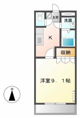 シャルトル1(1K/4階)の間取り写真