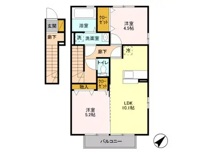 アムール岡崎 A(2LDK/2階)の間取り写真