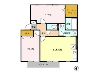 グランドゥール(2LDK/1階)の間取り写真