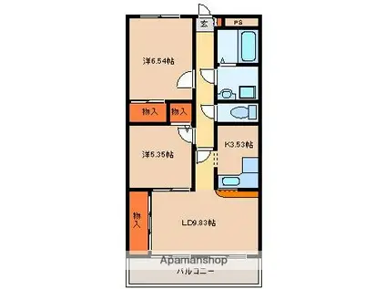 オーブドゥ長山(2LDK/3階)の間取り写真
