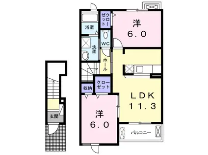 プリマ・ブリエ(2LDK/2階)の間取り写真
