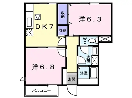 ストロベリーフィールズ(2DK/1階)の間取り写真