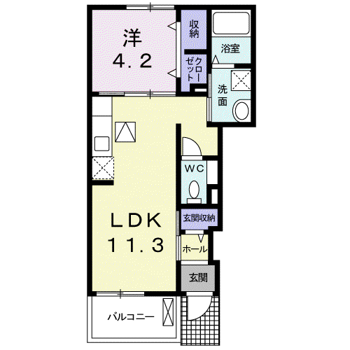 アイ コート Ⅰ 下妻(1LDK/1階)の間取り写真