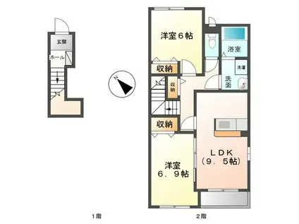コモド ピノⅢ(2LDK/2階)の間取り写真