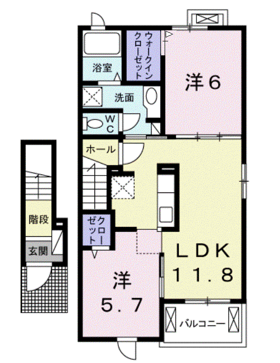 アルカディアⅥ(2LDK/2階)の間取り写真