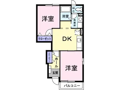 ソレイユB(2DK/1階)の間取り写真