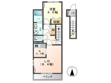 CASTOR(1LDK/2階)の間取り写真