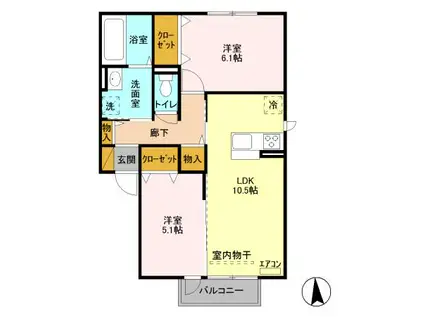 ゼピュロス学園の森 T(2LDK/2階)の間取り写真