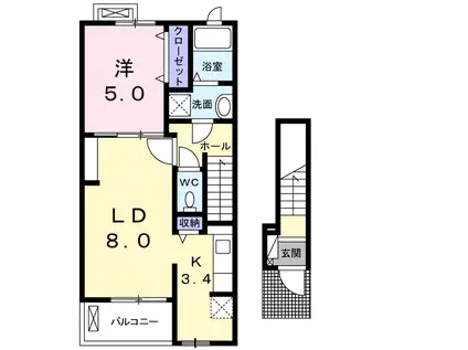 セレッソ花畑Ⅱ(1LDK/2階)の間取り写真