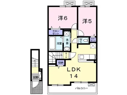 トムトック Ⅴ(2LDK/2階)の間取り写真