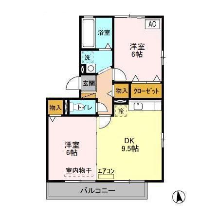 ラ ルーナA棟(2DK/2階)の間取り写真