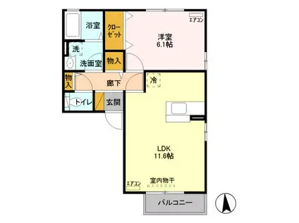 プラートA棟(1LDK/2階)の間取り写真
