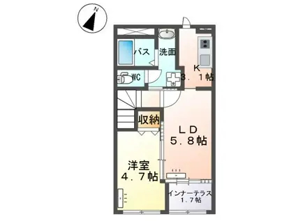 つくば市高見原 (1LDK/2階)の間取り写真