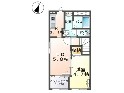 つくば市高見原 (1LDK/2階)の間取り写真