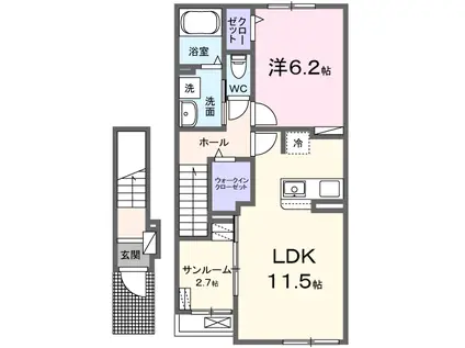 カレントヴィラⅦ B(1LDK/2階)の間取り写真