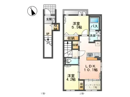 阿見町阿見アパート(2LDK/2階)の間取り写真